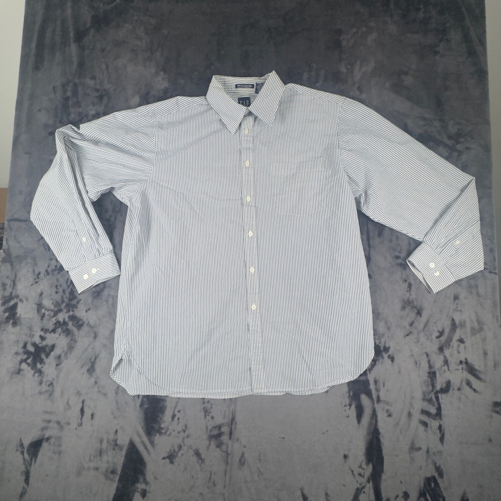 Gap Button Down Shirt Mens Large Blue White Striped 80s Two Ply Poplin Cotton